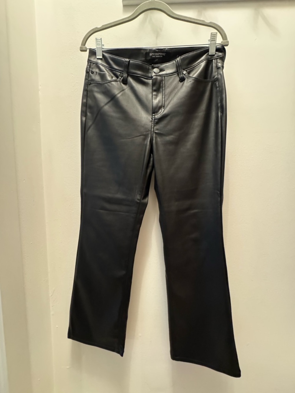 Liverpool Black Faux Leather Boot Cut Pants